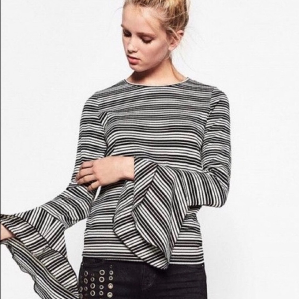 ZARA Striped Bell Sleeve Top